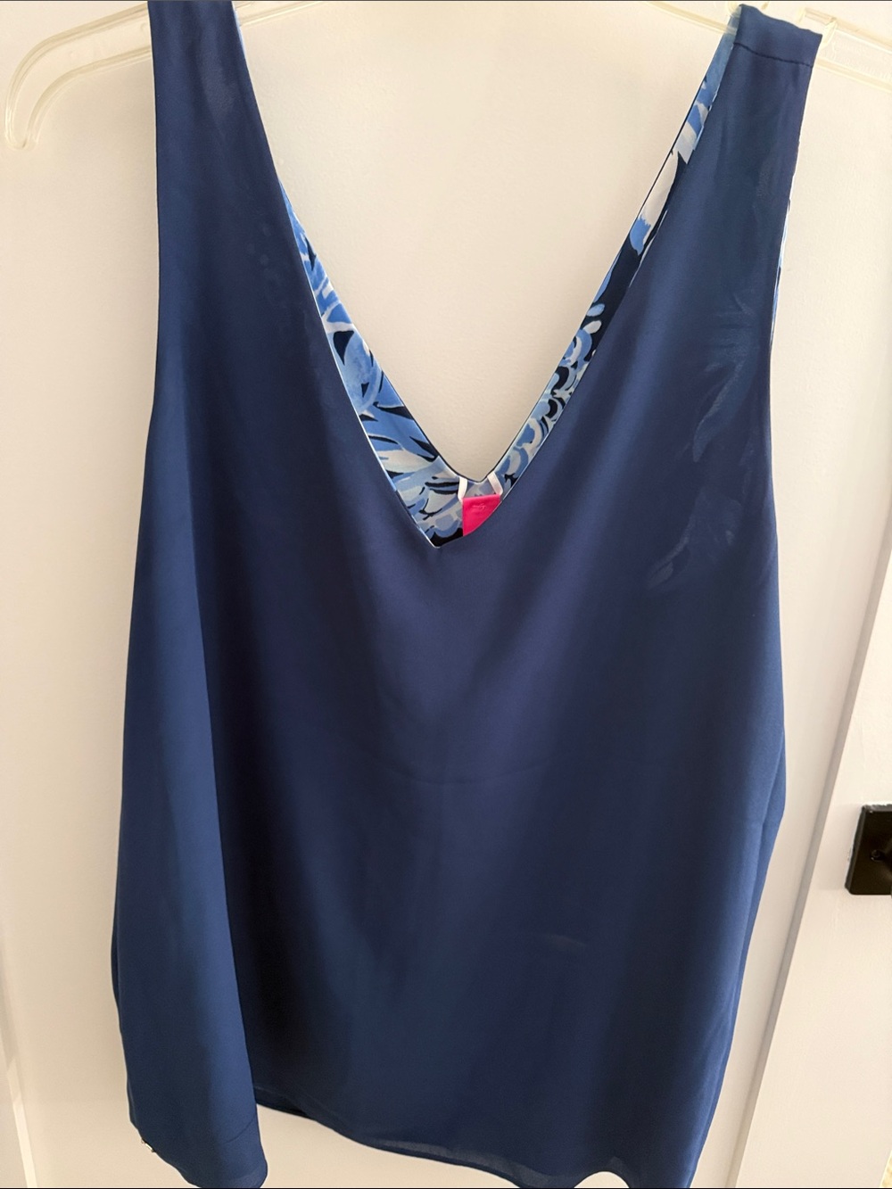 Lilly Pulitzer Navy Tank with Blue Floral Trim